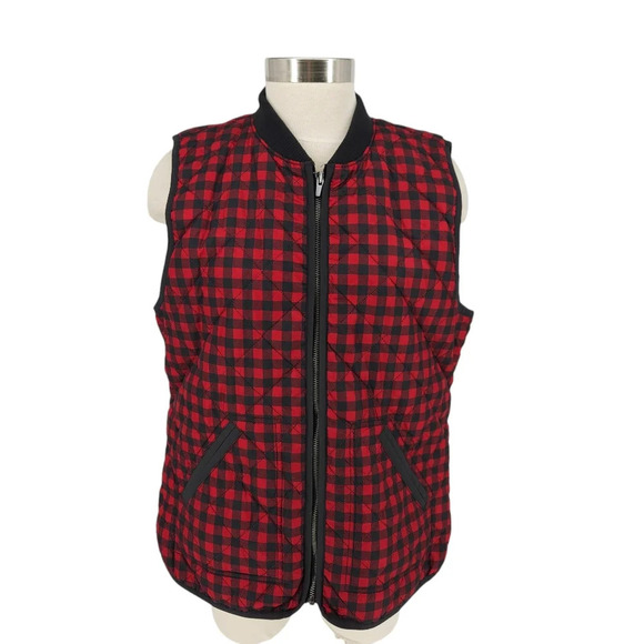 Old Navy Jackets & Blazers - Old Navy Quilted Vest Red Buffalo Plaid Checks Sleeveless Full Zip Lightweight